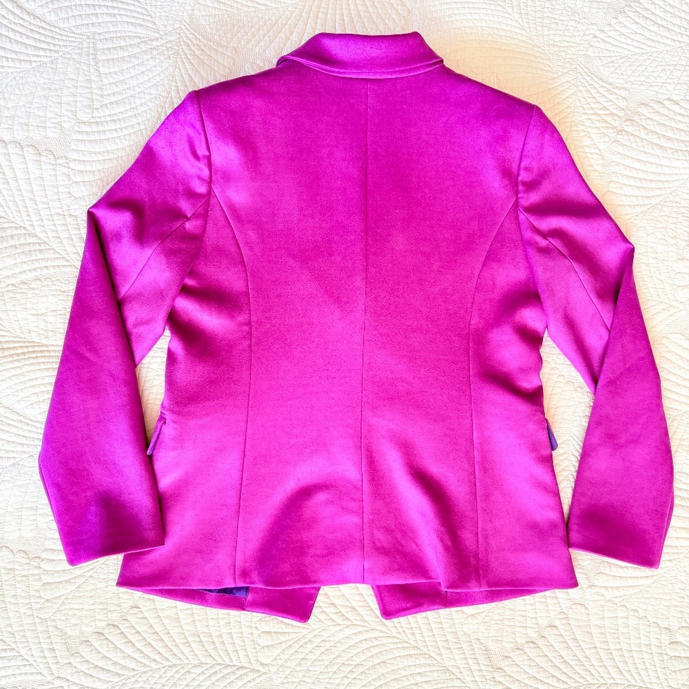 Bold Magenta Preppy Career Faux Suede Double Breasted Studio Blazer WHBM Size 12 - Picture 11 of 17